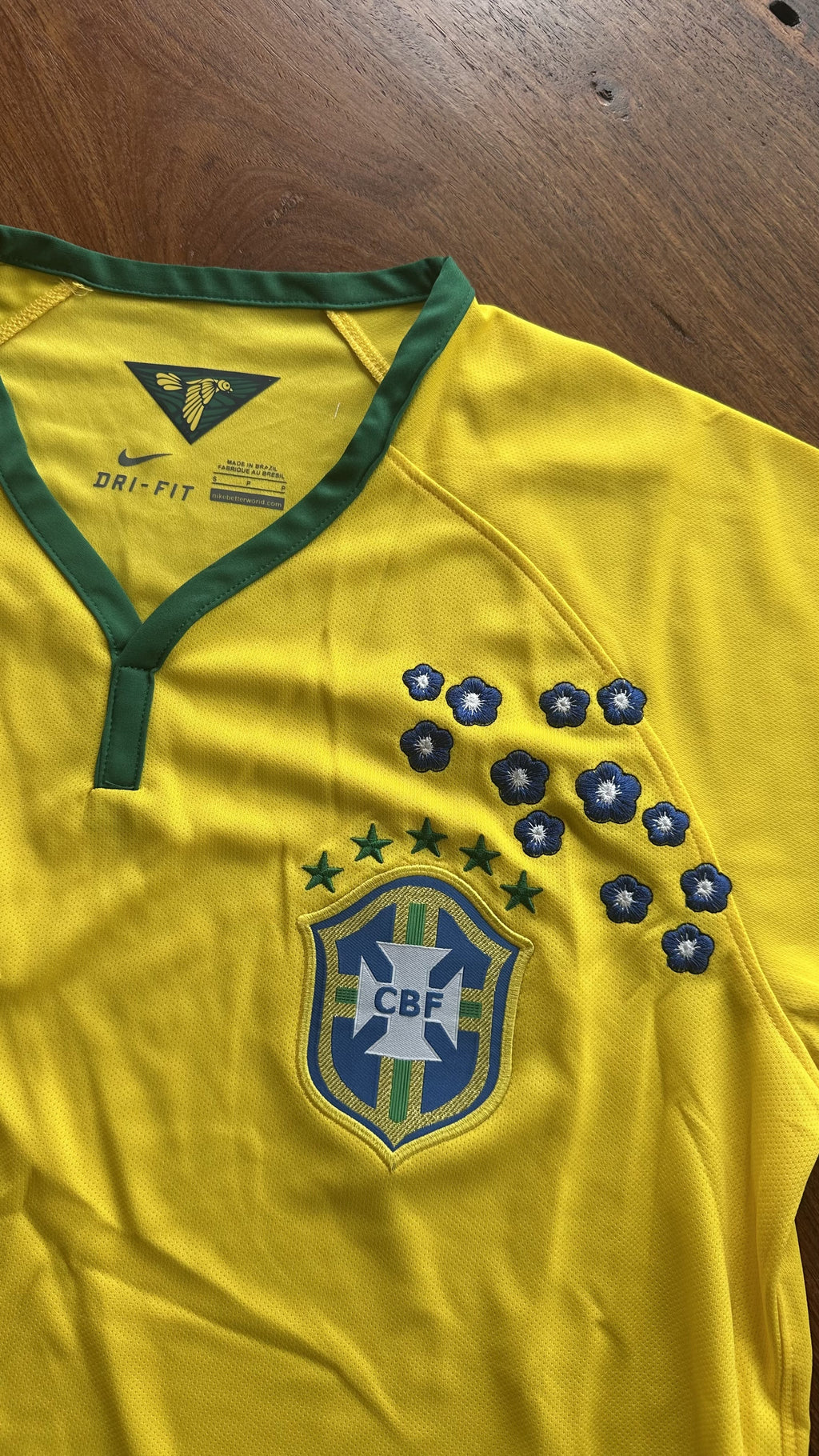 Custom Floral Embroidered Brazil World Cup 2014 Home Football Jersey